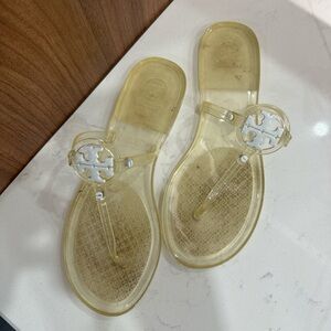 Tory Burch Clear Jelly Thong Sandals with White Logo Medallion